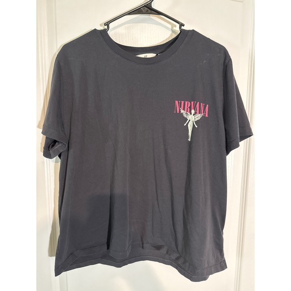 H&M Nirvana Graphic T-Shirt XL Black Band Tee Tour Dates Women's - Picture 1 of 3